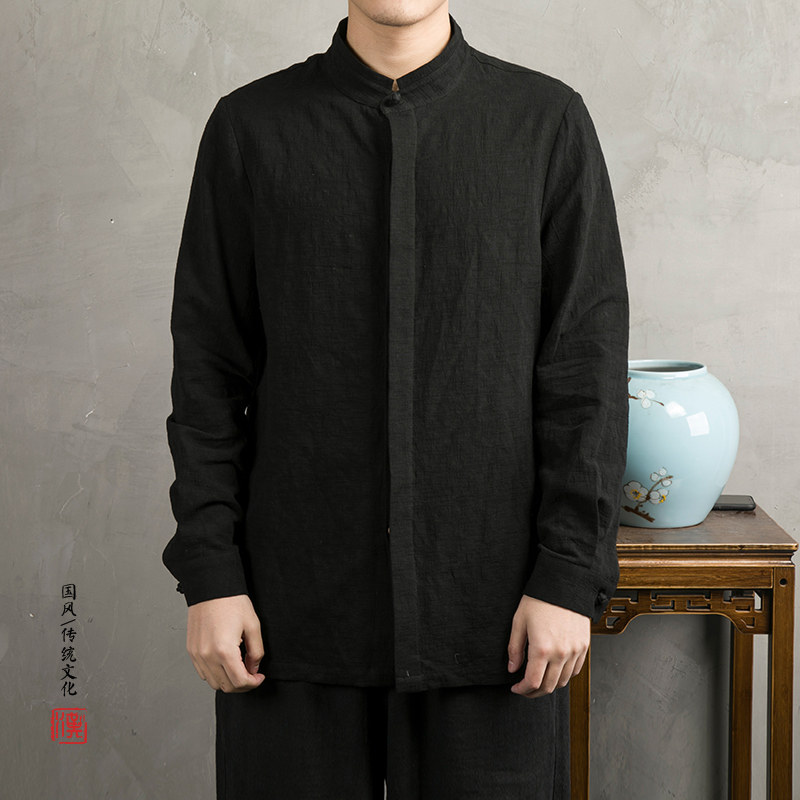 风棉麻提花立领男士长袖衬衣C246P70,男装衬衫,钱塘802