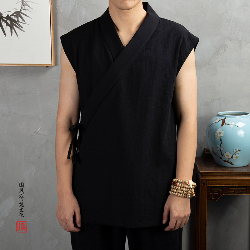 2025春夏新款风棉麻男士无袖汉服C56P60,男装民族服装,钱塘802
