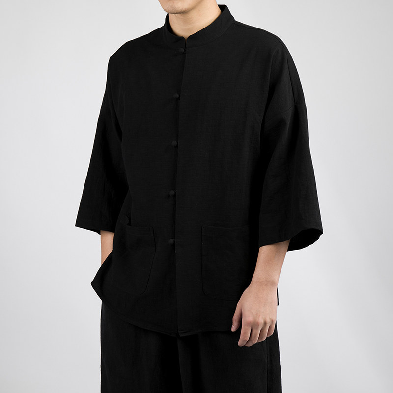 2025春夏新款风棉麻男士七分袖衬衫P65,男装衬衫,钱塘802