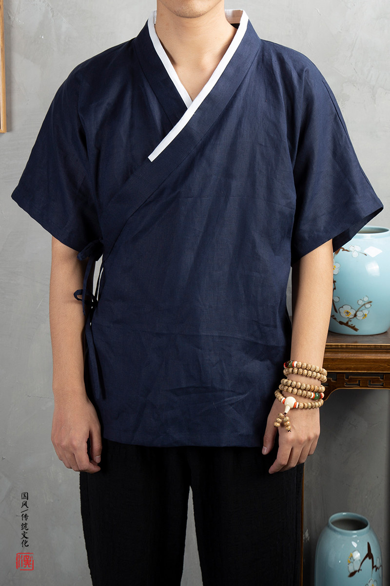 2025春夏新款风男装棉麻男士汉服短袖外套C60P75,男装T恤,钱塘802