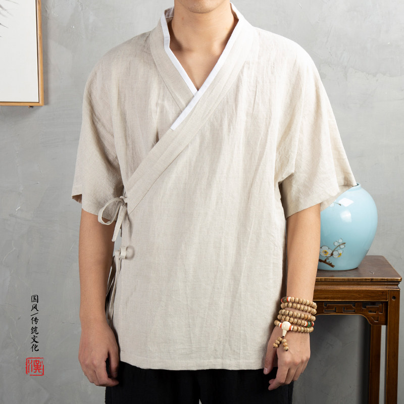 2025春夏新款风男装棉麻男士汉服短袖外套C60P75图片