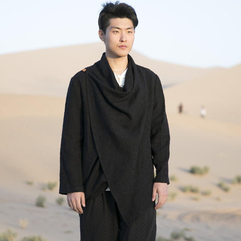 2019风男装棉麻提花男士汉服风衣外套,男装风衣,钱塘802