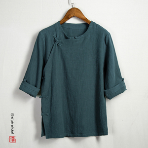夏装风男装五分袖亚麻男士短袖T恤T55P70图片