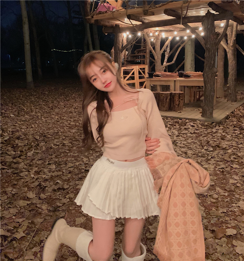 Real price Fairy Butterfly square collar Lantern Sleeve long sleeve knitwear