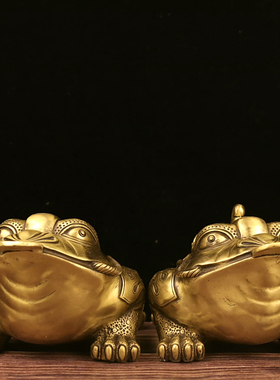 风水铜器纯铜七星金蟾公母金蟾一对招财三足钱串雌雄蟾蜍家居摆件