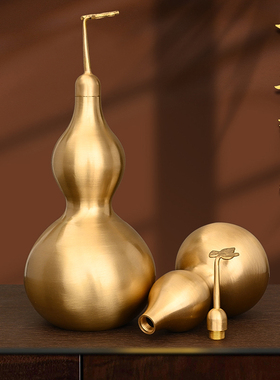 铜葫芦摆件大号纯铜空心开口大葫芦五帝钱风水摆件铜八卦葫芦挂件