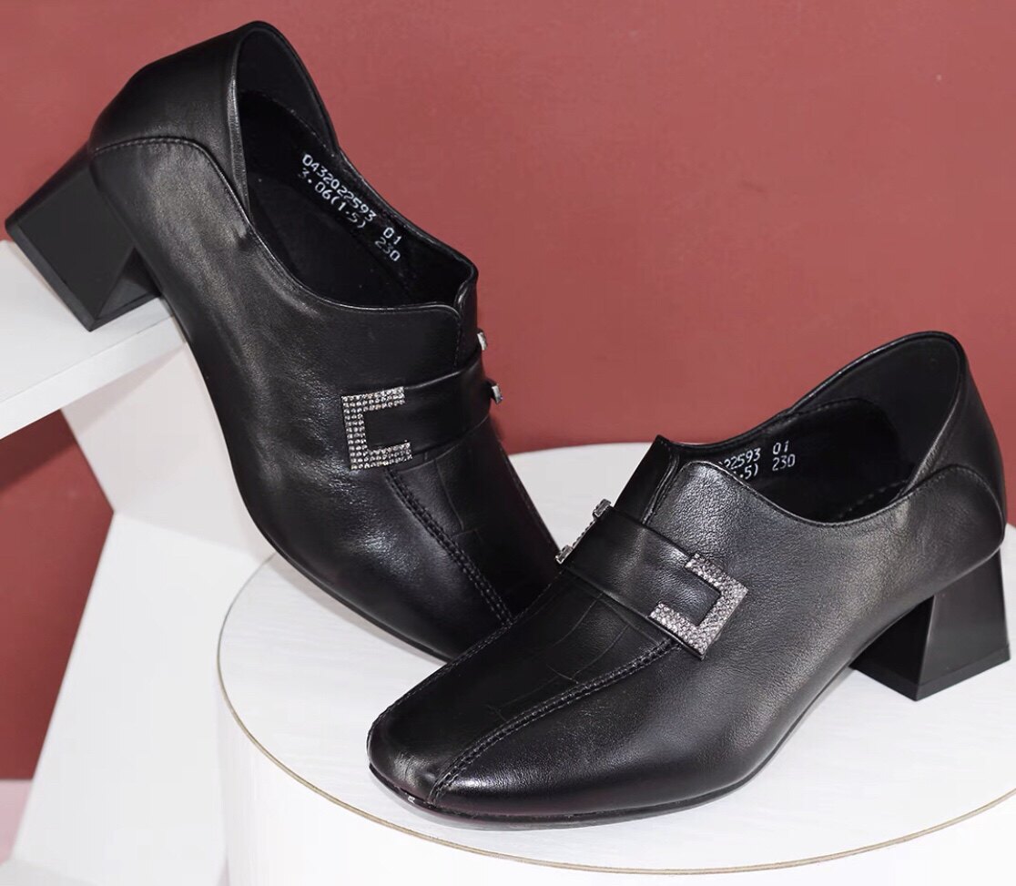 春达春秋季女鞋高跟小皮鞋真皮粗跟深口百搭单鞋工作鞋ol职业鞋子