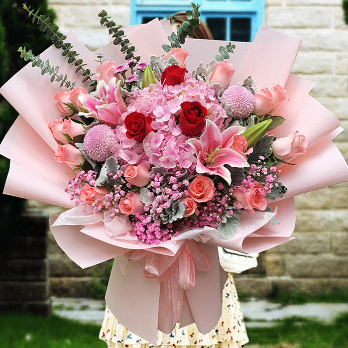 百合玫瑰花束爱人生日祝福表白纪念日混搭花束