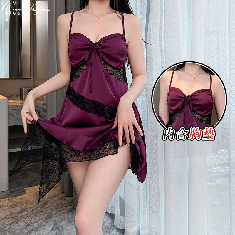 2025新款性感法式吊带薄款睡裙拼接黑纱蕾丝纯欲睡衣两件套,女士内衣/男士内衣/家居服,睡袍/浴袍,淘宝优惠券,粉丝福利购,淘宝优惠卷