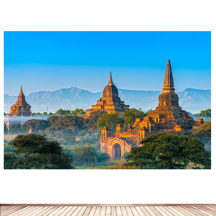 缅甸蒲甘城市建筑风景画海报制作客厅房间贴画墙画8713