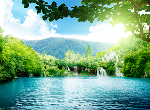 自然山水湖泊山川水色海报制作客厅酒店旅行社装饰贴画挂画J2807