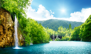 自然山水湖泊山川水色海报制作客厅酒店旅行社装饰贴画挂画J2875