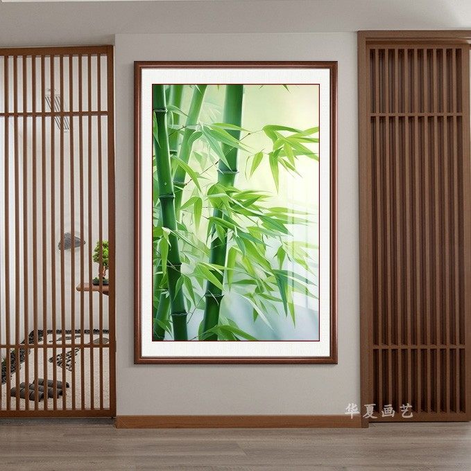 竹报平安装饰画现代简约新中式竹子挂画客厅餐厅玄关走廊过道壁画