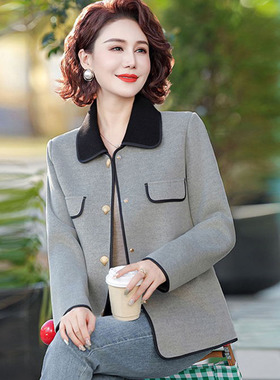 小香风外套新款中老年女小个子妈妈春秋装气质百搭双面呢上衣短款