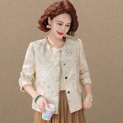 新中式妈妈春秋外套薄款2026新款中老年女装洋气国风开衫上衣短款