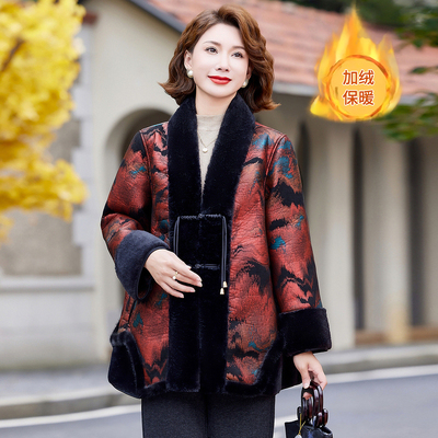 妈妈秋冬装洋气加绒加厚保暖外套