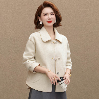 小个子妈妈春装双面呢外套女2026新款洋气中老年气质减龄上衣短款