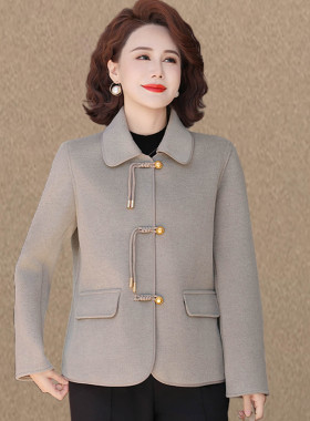 2025新款春秋妈妈装时尚毛呢外套气质大码中老年女装洋气呢子上衣