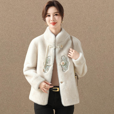 反季新中式妈妈冬装国风水貂绒外套新款中老年洋气皮毛大衣女短款
