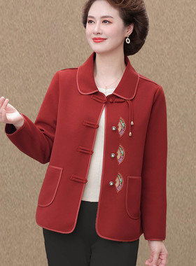 妈妈秋装时尚国风外套女2025新款中老年春秋洋气减龄显瘦上衣短款