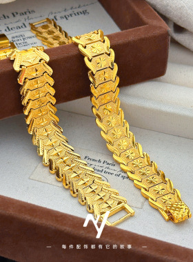 镀金个性霸气手表链久不褪色饰品越南沙金手链男仿真经典手环首饰