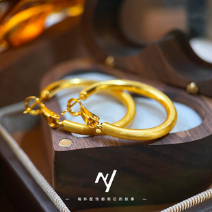 轻奢vitage复古千金风高级感拉丝大圈耳环沙金耳饰送闺蜜礼物批发