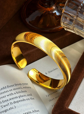 轻奢vitage复古小红书高级感12mm宽cnc猫眼开口手镯手饰送礼女款