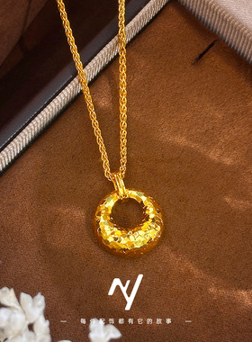 金店同款沙金碎冰冰金金坨坨实心吊坠锁骨链轻奢 送女友礼物批发