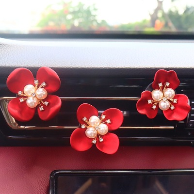 跨境批发车载香水香薰创意珍珠花朵汽车内饰车内出风口装饰摆件女