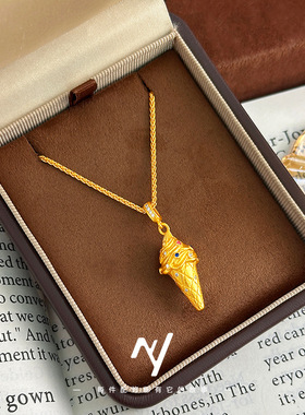 金店同款沙金古法点钻炫彩冰淇淋吊坠项链可爱甜筒锁骨链女送礼物