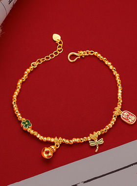 轻奢小众精致爆闪蹦迪珠碎金子方糖纳福葫芦手链沙金新中式女手链