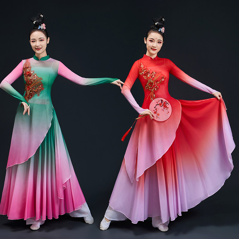 中国风古典舞演出服女飘逸艺考剧目汉唐扇子舞蹈练功服套装大摆裙,女装/女士精品,民族服装/舞台装,淘宝优惠券,粉丝福利购,淘宝优惠卷