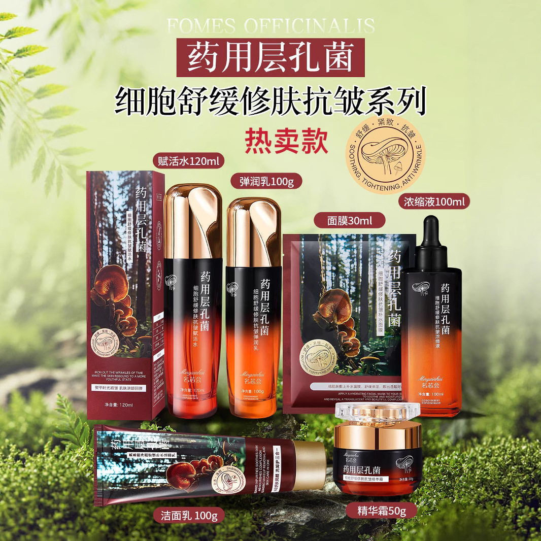 名芯会层孔菌护肤品面霜水乳面膜洗面奶细胞舒缓修肤抗皱套装组合