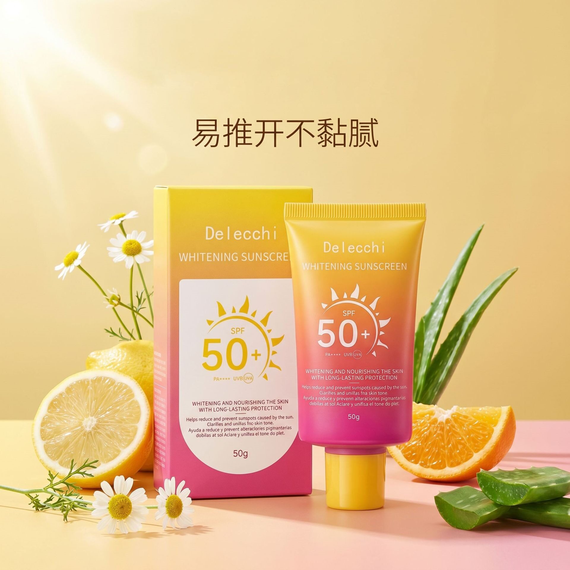 Delecchi跨境TK爆品美白防晒霜户外夏天防晒乳