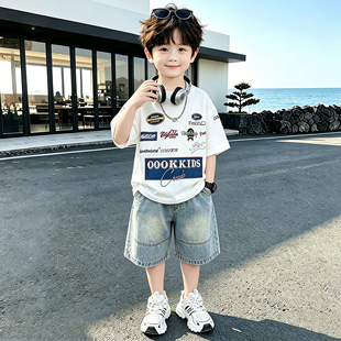 儿童2026夏季新款套装男童夏季短袖机车T恤宝宝两件套韩版衣服潮