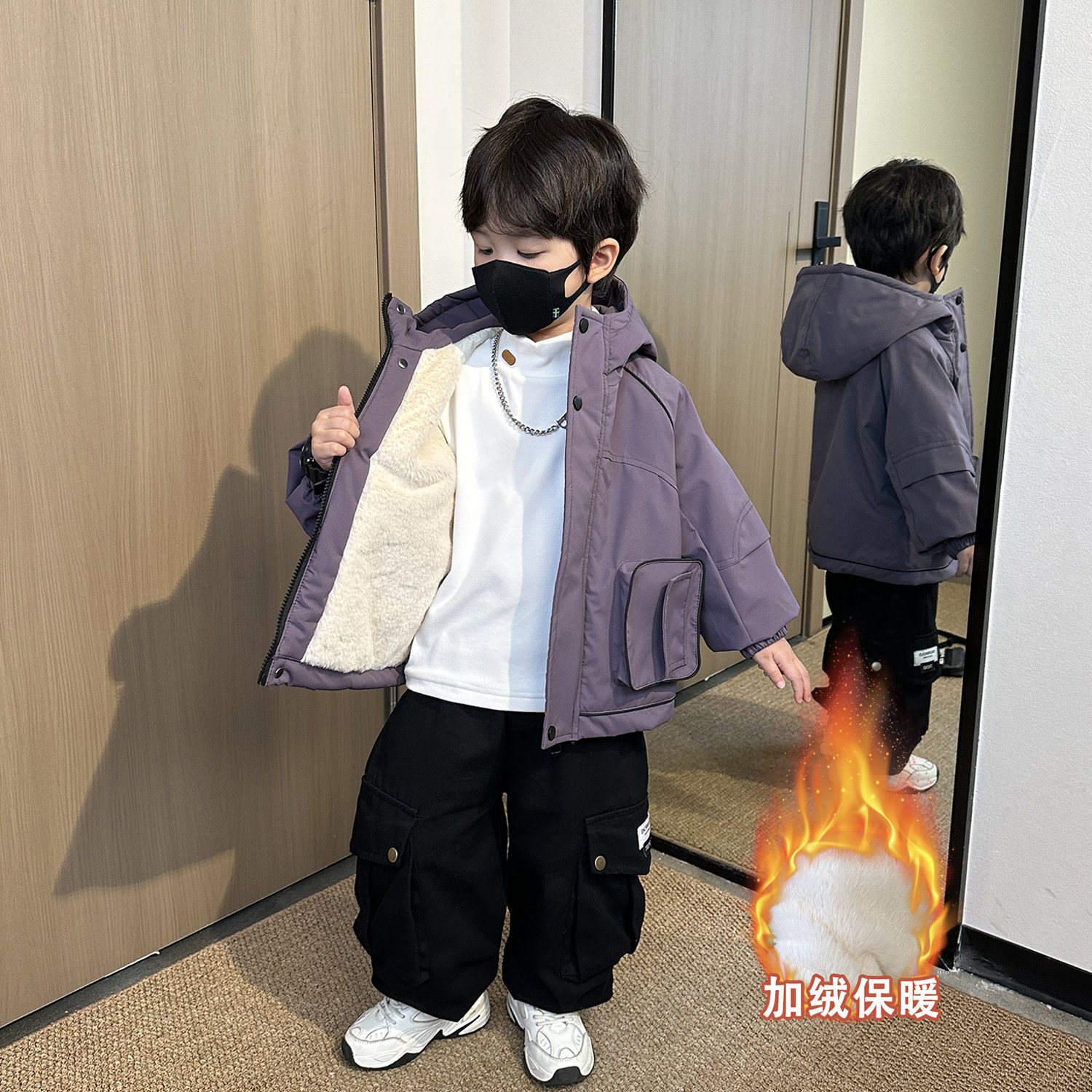 男童加绒外套秋冬2025新款帅气儿童冬装派克服男孩宝加厚冲锋风衣,童装/婴儿装/亲子装,普通外套,淘宝优惠券,粉丝福利购,淘宝优惠卷