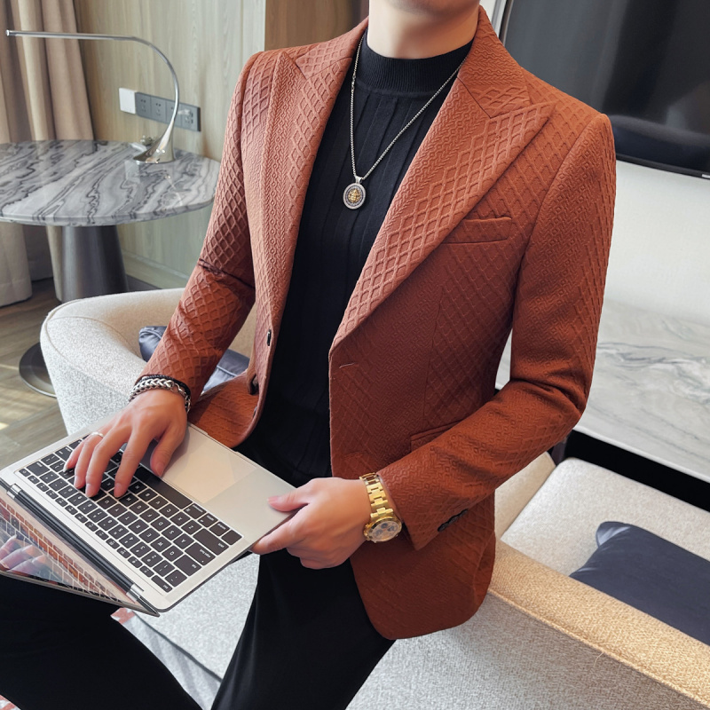 高级感西装外套秋季新款男士针织西服轻奢时尚商务休闲单西便服潮