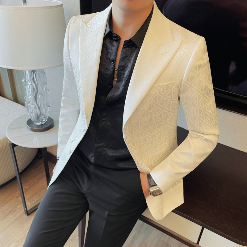 秋装男士印花西装外套商务休闲时尚简约西服痞帅潮流修身单西便服