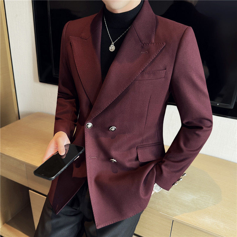 高品质加厚布雷泽西服外套商务休闲男士大戗驳领西装痞帅时尚单西