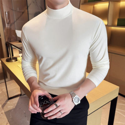 羊毛半高领长袖T恤高品质天丝莱赛尔男士中领打底衫2025秋冬男款