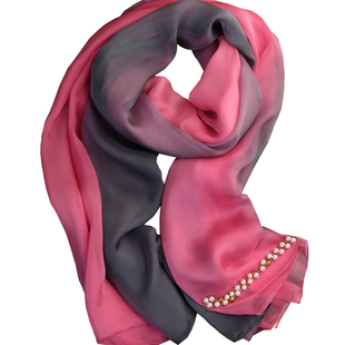 红灰渐变色100%桑蚕丝长款真丝丝巾围巾女纱巾披肩春秋冬夏季百搭