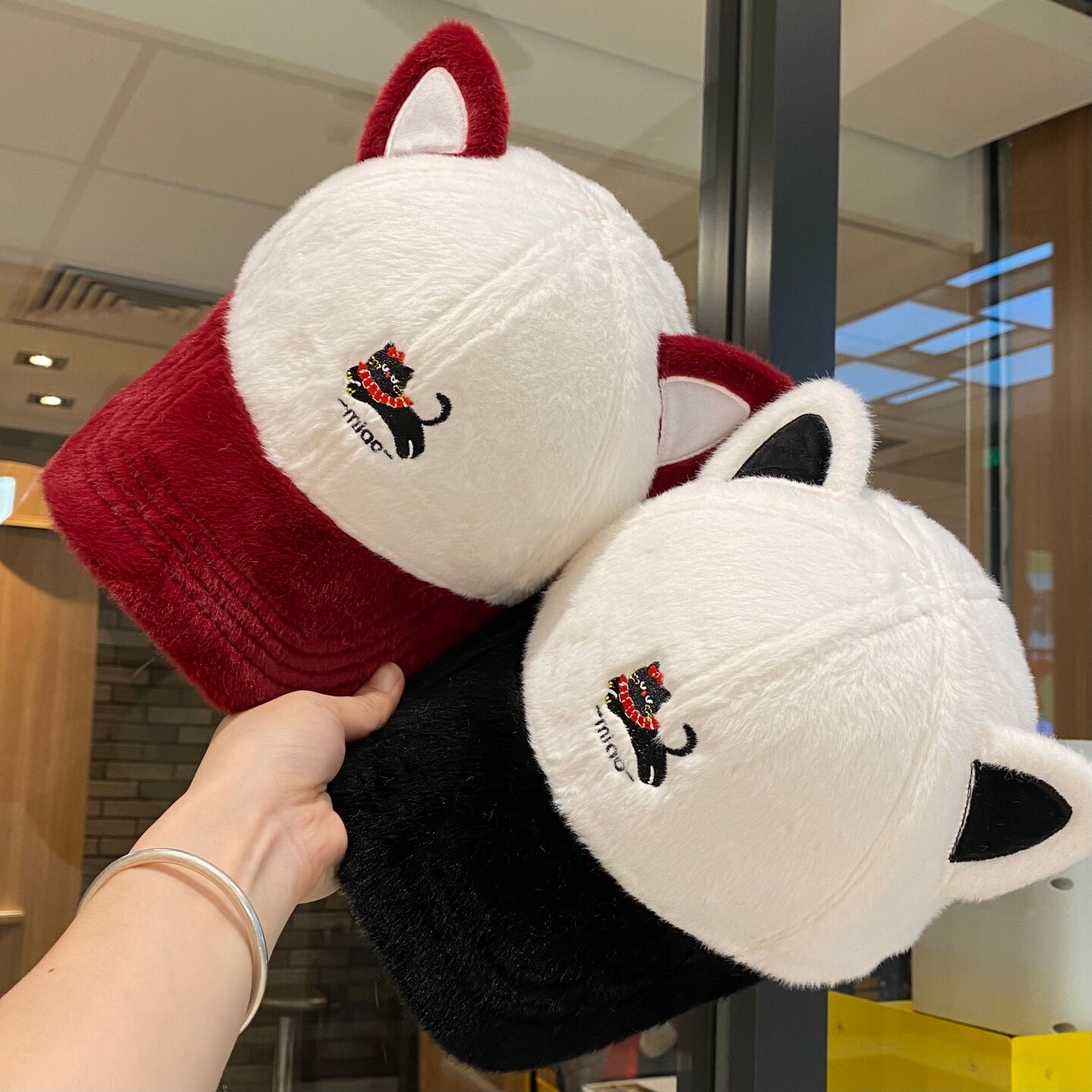 可爱猫耳朵百搭毛绒鸭舌帽女秋冬