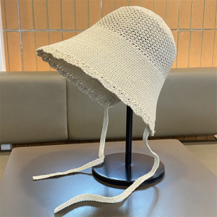 百搭防晒帽 可爱萝莉风系带渔夫帽女轻薄透气遮阳帽时尚 春夏季 新款