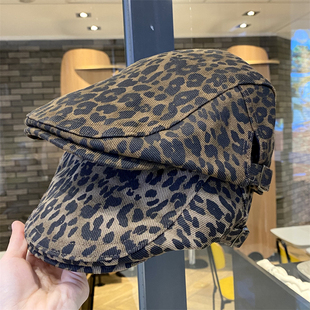 美式复古辣妹百搭豹纹前进帽子女春夏新款时尚显脸小鸭舌帽贝雷帽