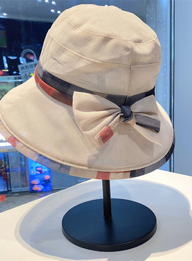 2024春夏季超女人味透气薄款出游遮阳帽优雅气质蝴蝶结圆顶盆帽子