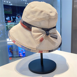 2024春夏季超女人味透气薄款出游遮阳帽优雅气质蝴蝶结圆顶盆帽子