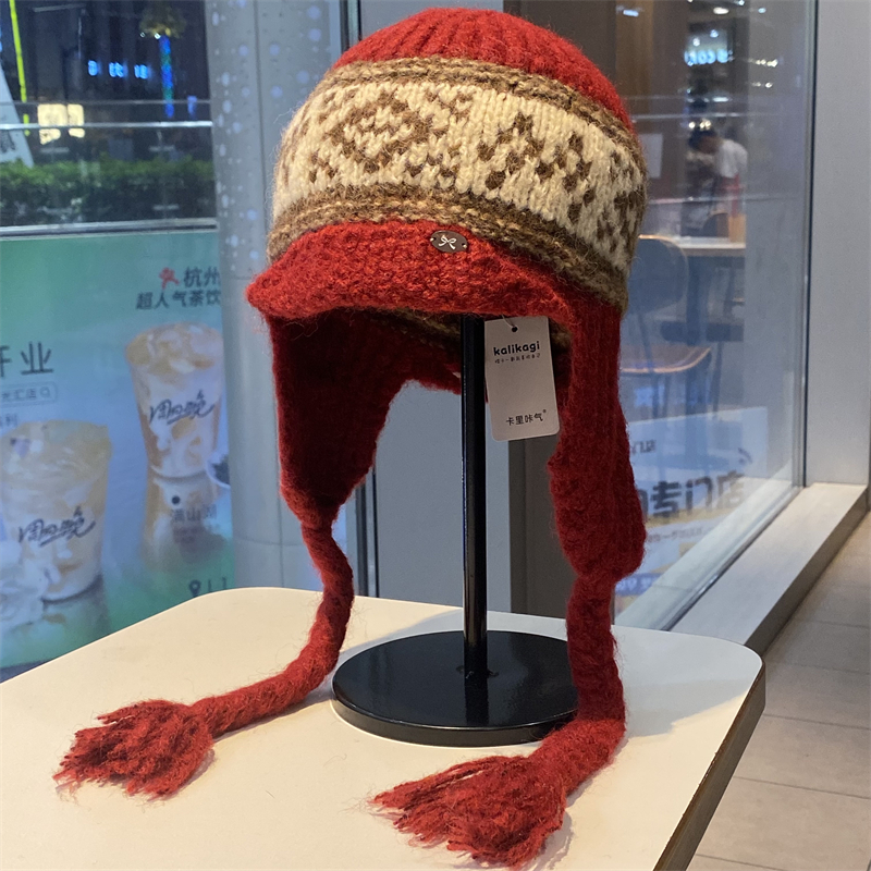 费尔岛风针织雷锋帽子女秋冬季帽