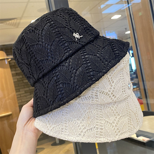 气质水桶帽户外遮阳防晒帽 薄款 韩版 镂空针织百搭渔夫帽子女春夏季