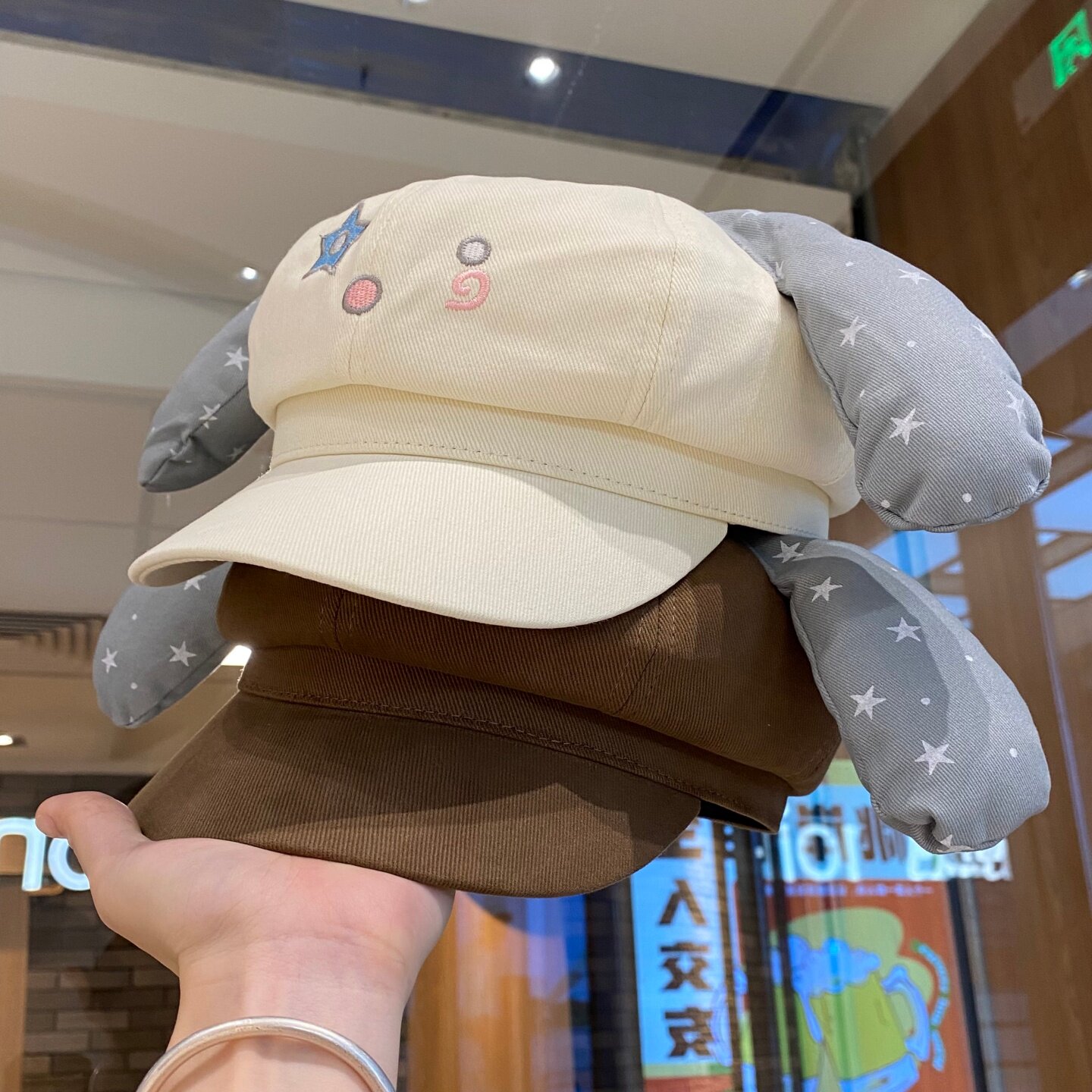 日系卡通长耳朵八角帽女春秋季帽