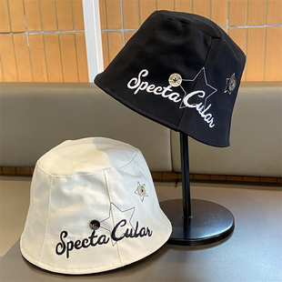 刺绣字母渔夫帽子女春夏季 显脸小防晒遮阳帽户外出游百搭水桶帽男